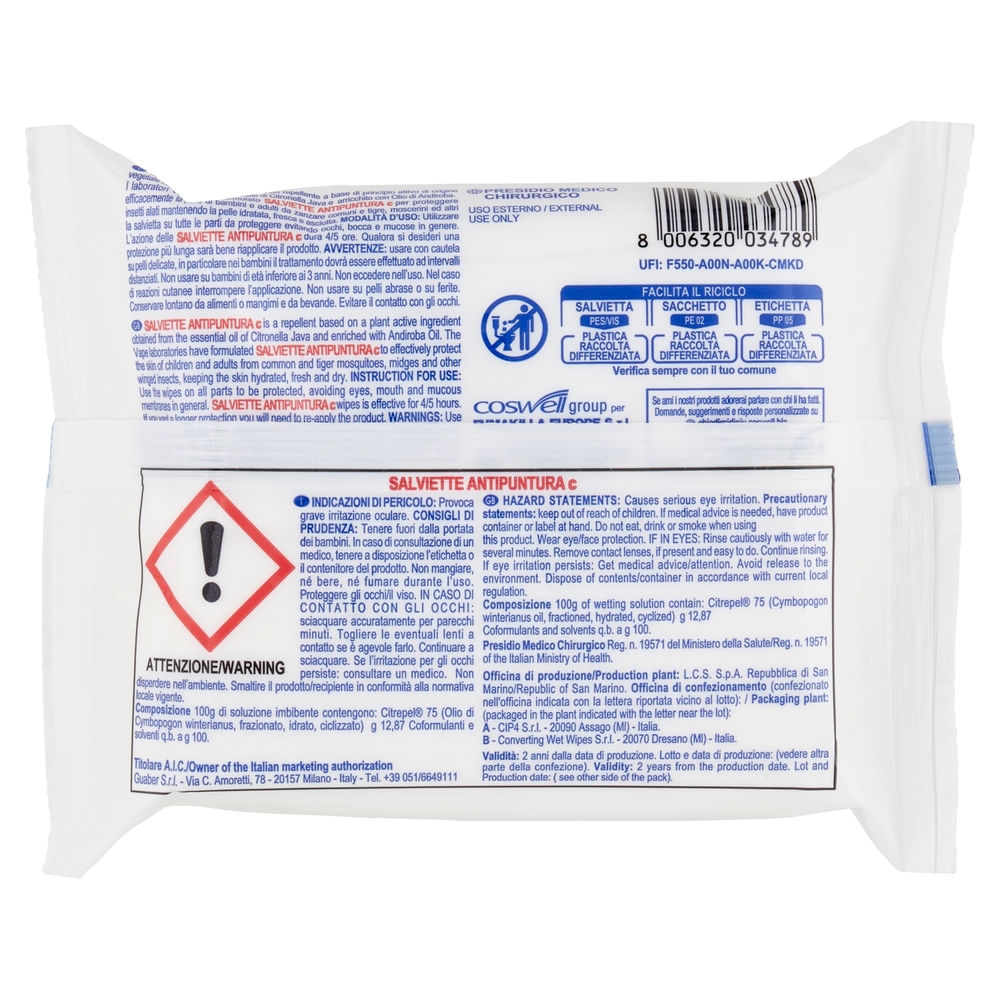 VAPE Derm Herbal Salviette Antipuntura c 15 pz